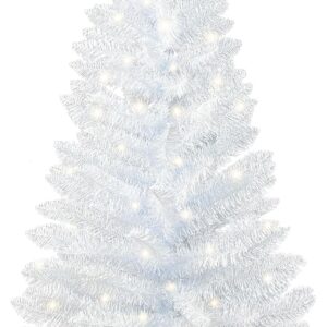 4ft Lighted Artificial White Christmas Tree  Small Fake Christmas Tree, Not Pre-lit White Tinsel Pine Trees with Lights, Ideal for Ideal for Home, Office, and Xmas Party Décor