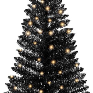 4ft Lighted Halloween Black Christmas Tree  Indoor&Outdoor Christmas Tree, Not Pre-lit Black Tinsel Pine Trees with Lights, Ideal for Ideal for Home, Office, and Halloween Party Décor